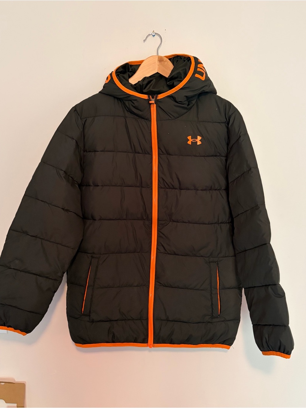 Under Armour Kids Green Orange Puffer Jacket Hooded Size YXL